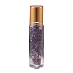 Amethyst Glass Roller Ball Bottles, Essential Oil Refillable Bottle, with Amethyst Chip Beads, for Personal Care, 85x20mm, Beads: 3x11~3x7mm, Capacity: 10ml