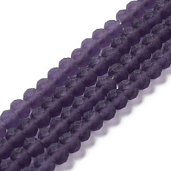Purple Transparent Glass Beads Strands, Faceted, Frosted, Rondelle, Purple, 8mm, Hole: 1mm, about 65~68pcs/strand, 15.7~16.1 inch(40~41cm)