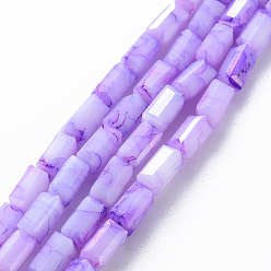 Medium Orchid Opaque Baking Painted Crackle Glass Beads Strands, Cuboid, Faceted, Medium Orchid, 6.5x3.5x3.5mm, Hole: 1mm, about 60pcs/strand, 15.63 inch~15.75 inch(39.7cm~40cm)