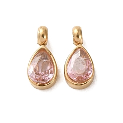 Pink 304 подвески из нержавеющей стали с кубическим цирконием, слезинки, одиночные каменные прелести, реальный 14 k позолоченный, розовые, 8x3.5x2 мм, отверстие : 1.4 мм
