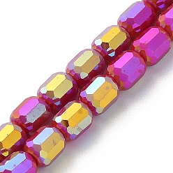 Crimson Electroplate Glass Beads Strands, Opaque Solid Color, AB Color Plated, Faceted, Column, Crimson, 6x7~7.5mm, Hole: 1mm, about 72~73pcs/strand, 21.06~21.14''(53.5~53.7cm)