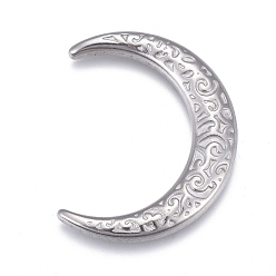 Stainless Steel Color 304 Stainless Steel Cabochon, Textured, Moon, Stainless Steel Color, 29x23x3mm
