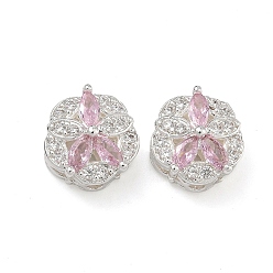 Pink Латунные микро проложить кубического циркония подвески, , 925 серебро покрытием, розовые, 11x12x7 мм, отверстие : 1.6 мм