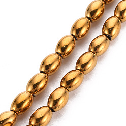 Golden Plated Electroplate Opaque Glass Beads Strands, Oval, Golden Plated, 6.5x4.5mm, Hole: 1mm, about 60~65pcs/strand, 15.16~15.94 inch(38.5cm~40.5cm)