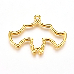 Golden Zinc Alloy Open Back Bezel Pendants, For DIY UV Resin, Epoxy Resin, Pressed Flower Jewelry, for Halloween, Bat, Golden, 25.5x34.5x2.5mm, Hole: 2mm