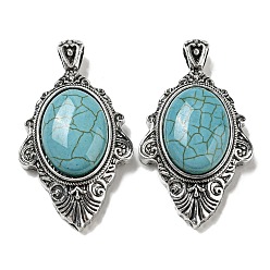 Synthetic Turquoise Synthetic Turquoise Big Pendants, Antique Silver Plated Alloy Oval Charms, 55x31.5x13mm, Hole: 7x5mm