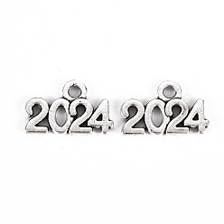 Antique Silver Tibetan Style Alloy Charms, Lead Free & Cadmium Free, Word 2024, Antique Silver, 9x14x1mm, Hole: 1.6mm, about 900pcs/500g