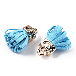 Light Sky Blue Faux Suede Tassel Pendant Decorations, with Rose Gold CCB Plastic Cord Ends, Light Sky Blue, 25~26.5x13.5~20mm, Hole: 3mm
