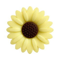 Champagne Yellow Flower Food Grade Eco-Friendly Silicone Focal Beads, Silicone Teething Beads, Champagne Yellow, 20x20mm