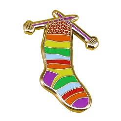 XZ-H-40 Knit Lover Rainbow Sock Brooch Christmas Gift Sock Metal Enamel Badge Lapel Pin Apparel