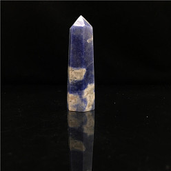 Sodalite Point Tower Natural Sodalite Home Display Decoration, Healing Stone Wands, for Reiki Chakra Meditation Therapy Decos, Hexagon Prism, 80~90mm