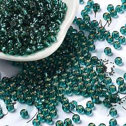 Teal Glass Seed Beads, Silver Lined, Round Hole, Round, Teal, 4x3mm, Hole: 1.2mm, 6429pcs/pound