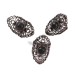 Лавовый камень Кольца на палец в стиле ретро из натурального лавового камня, регулируемые латунные кольца для женщин, 38 мм, внутренний диаметр: 19 мм