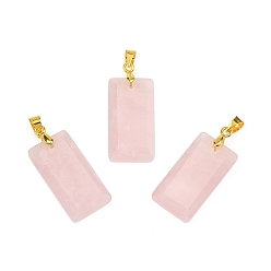 Розовый Кварц Ограненные подвески из натурального розового кварца, Прямоугольные подвески с латунными зажимами золотистого цвета, 25x13x4 мм, отверстие : 5x4 мм