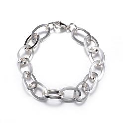 Silver 304 Stainless Steel Cable Chain Bracelets, with Lobster Claw Clasps, Silver Color Plated, 8-1/4 inch(210mm), 12mm