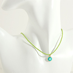 Pure green style Bohemian Colorful Rice Bead Necklace - Simple, Sweet, Cool, Devil Eye Pendant