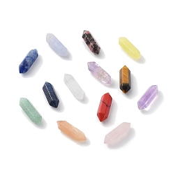 Mixed Stone Natural & Synthetic Mixed Gemstone Double Terminal Pointed Beads, Mixed Dyed and Undyed, No Hole, Faceted Bullet Beads, 14x4.5x4mm