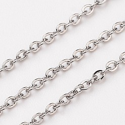 Stainless Steel Color 304 Stainless Steel Cable Chains, Unwelded, Flat Oval, Stainless Steel Color, 2x1.5x0.4mm