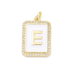 Letter E Brass Enamel Micro Pave Clear Cubic Zirconia Pendants, with Jump Ring, Real 18K Gold Plated, Rectangle Charm, Letter E, 20x13.5x2mm, Hole: 3.4mm