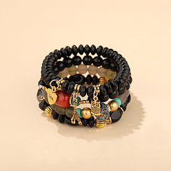 B0256-Black Vintage Ethnic Style Fashion Jewelry Set - Multiple Pendant Bracelets, Exquisite Hand Chain.