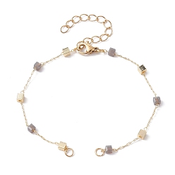 Golden Handmade Brass Cube Beaded Link Chain Bracelet Making, with Lobster Claw Clasp, Fit for Connector Charms, Golden, 6-7/8 inch(17.4cm)