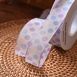 Lilac 9M Polka Dot Print Polyester Organza Ribbons, Garment Accessories, Gift Packaging, Lilac, 1 inch(25mm), about 9.84 Yards(9m)/Roll