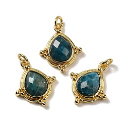 Apatite Natural Apatite Faceted Pendants, Rhombus Charms with Rack Plating Golden Tone Brass Findings, Cadmium Free & Lead Free, 19.5x16x5mm, Hole: 3mm