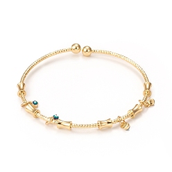 Teal Rack Plating Brass Cuff Bangles, Enamel Evil Eye Charm Bangles for Women, Real 18K Gold Plated, Long-Lasting Plated, Cadmium Free & Lead Free, Teal, Inner Diameter: 2-1/4 inch(5.7cm)