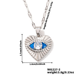 Платина Шикарное минималистичное латунное голубое эмалевое ожерелье с подвеской в виде сердца с изображением сглаза для женщин, платина, 15.75 дюйм (40 см)