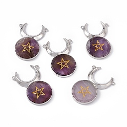 Amethyst Natural Amethyst Connector Charms, Cattle Head Links with Star, with Rack Plating Platinum Tone Brass Findings, Cadmium Free & Lead Free, 47.5x31.5x5mm, Hole: 2mm
