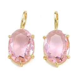 Pink Подвески из латуни и стекла, овальные амулеты, граненые, долговечный, стойки покрытие, без свинца и без кадмия, розовые, 27.5x12.5x6.5 мм, отверстие : 7x5.5 мм