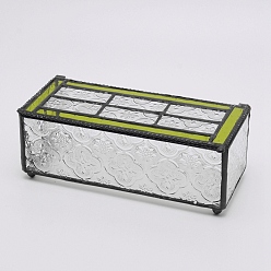 Yellow Green Tin Jewelry Box, with Glass, Rectangle, Yellow Green, 8.3x17.8x6.5cm