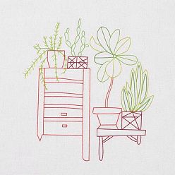 Other Plants DIY Embroidery Fabric with Eliminable Pattern, Embroidery Cloth, Square, Plants Pattern, 28x27.6x0.05cm