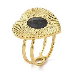 Настоящее золото 18K Ионное покрытие (ip) 304 эмалированные открытые манжеты из нержавеющей стали для женщин, сердце, реальный 18 k позолоченный, внутренний диаметр: регулируемый