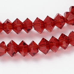 Dark Red Faceted Bicone Transparent Glass Bead Strands, Dark Red, 5x3mm, Hole: 1mm, about 99pcs/strand, 11.8 inch