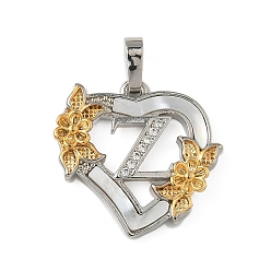 Letter Z Латунь микропаве фианиты с подвесками-ракушками, Сердце и письмо, долговечный, без свинца и без кадмия, стойки покрытие, Письмо Z, 20x20.5x3 мм, отверстие : 3.5x5 мм