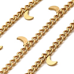 Золотой Ионное покрытие (ip) 304 бордюрные цепи из нержавеющей стали, несварные, с катушкой, с Луны прелестей, золотые, 5.5x3.5x0.5 мм