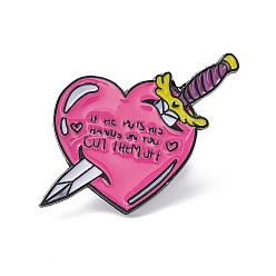 Heart Pink Cartoon Enamel Pin, Word If He Puts His Hands On You Cut Them Off Alloy Feminism Badge for Backpack Clothes, Heart Pattern, 30.48x27.94mm