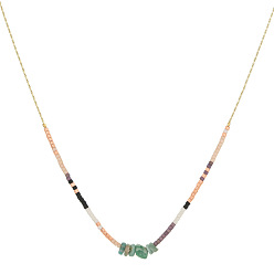 XN047-8 Bohemian Style Natural Stone Pendant Necklace - Copper Plated Gold Rice Bead Necklace