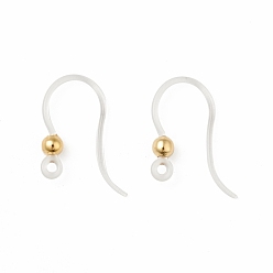 Golden Transparent Resin Earring Hooks, with 316 Stainless Steel Round Beads and Horizontal Loop, Golden, 16x12x3mm, Hole: 1.2mm, 21 Gauge, Pin: 0.7mm