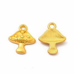 Matte Gold Color Rack Plating Alloy Pendants, Mushroom Charm, Matte Gold Color, 15.5x13x2.8mm, Hole: 1.8mm