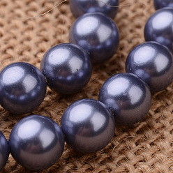 Slate Blue Polished Round Grade A Shell Pearl Bead Strands, Slate Blue, 8mm, Hole: 1mm, about 49pcs/strand, 16 inch