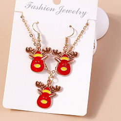 YS040 Christmas Santa Necklace Christmas Decor Reindeer Cane Tree Snowman Earrings Set