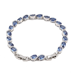 Синий Теннисные браслеты из платиновой латуни с микропаве из кубических цирконий, браслеты для женщин, овальные, со стеклом и застежками для часового ремешка, долговечный, синие, 8-5/8x1/4 дюйм (22x0.65 см)