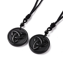 Обсидиан Регулируемое ожерелье с матросским узлом из натурального обсидиана и нейлоновым шнуром для женщин, 35.43 дюйм (90 см)