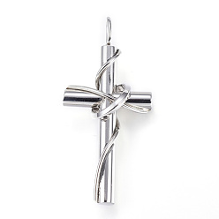 Stainless Steel Color 304 Stainless Steel Pendants, Cross, Stainless Steel Color, 47x22x11mm, Hole: 5x3mm