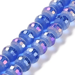 Royal Blue Electroplate Glass Beads Strands, AB Color Plated, Frosted and Faceted(96 Facets), Round, Royal Blue, 9.5~10x9~9.5mm, Hole: 1.8mm, about 69~70pcs/strand, 24.57''(62.4~63.1cm)