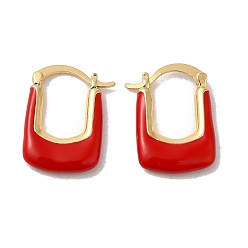 Красный Прямоугольные серьги-кольца из латуни с покрытием из настоящей 18k позолоченной латуни, с эмалью, долговечный, без свинца и без кадмия, красные, 22.5x17.5x3.5 мм
