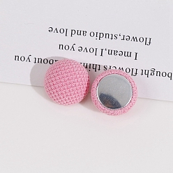 Pearl Pink Cloth Fabric Cabochons,  Ornament Accessories, with Metal Finding, Half Round, Pearl Pink, 18x10mm