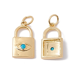 Real 18K Gold Plated Rack Plating Brass Micro Pave Deep Sky Blue Cubic Zirconia Pendants, with Jump Ring, Cadmium Free & Nickel Free & Lead Free, Lock with Eye, Real 18K Gold Plated, 15.5x8.5x2.5mm, Jump Ring: 5x0.6mm, Inner Diameter: 3.4mm